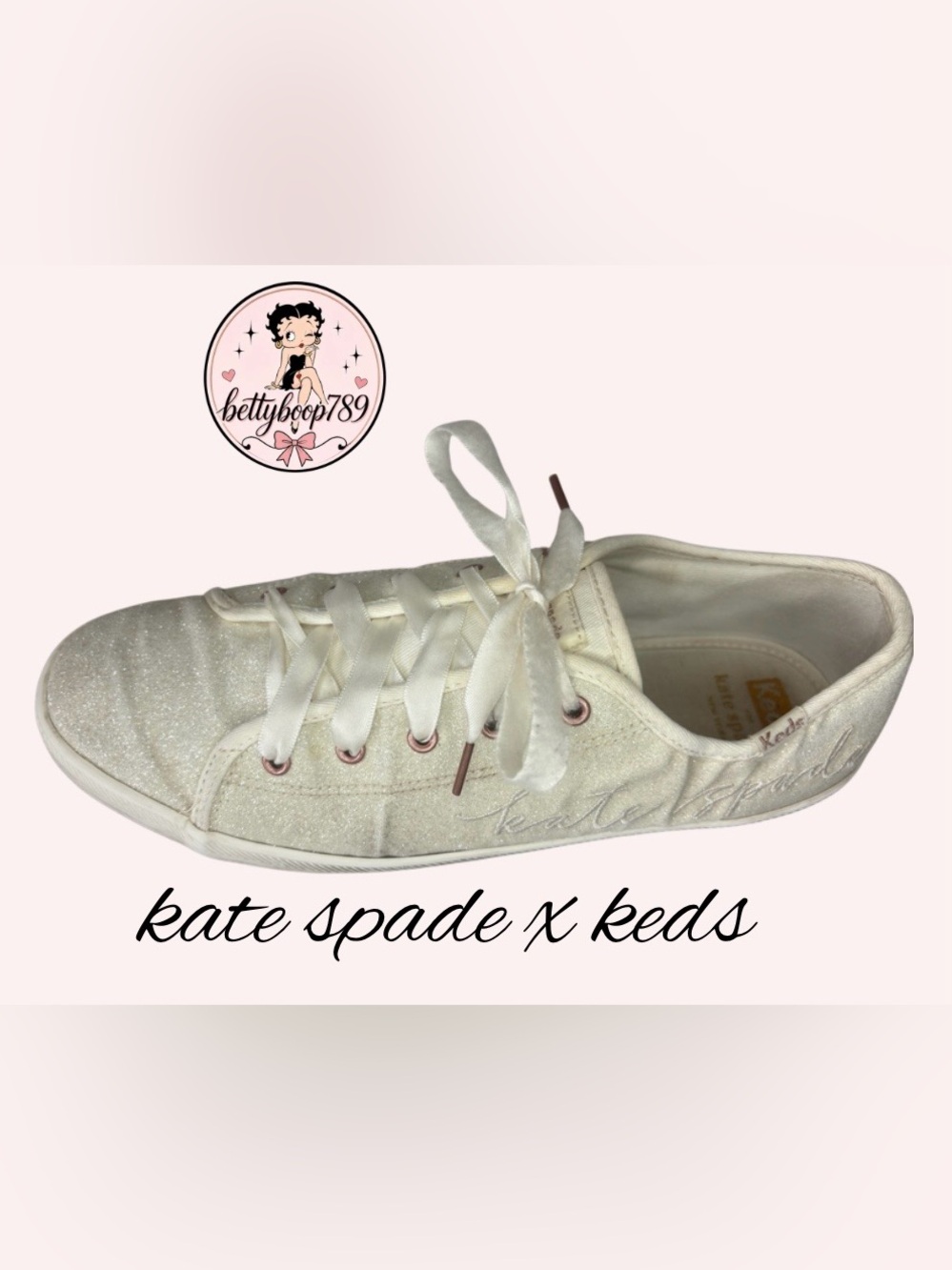 Pre-loved Kid’s Kate Spade Keds cream Glitter Lace-Up Sneakers